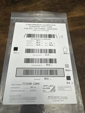 Applied Image Inc. Ai-ccs-128-e Conformance Calibration Standard Test Card For Gs-128 Symbol Verifiers