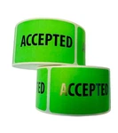 Accepted Quality Control Labels 1.5"X2.5" Green Stickers 10 Rolls 5000 Total. Fixed Price $50.00.