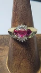 Signed 10K Yellow Gold Lab Created Heart Rubies Ring Size 7.5. Fixed Price $437.11.